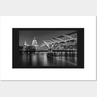 Millennium Bridge over River Thames in Black and White Posters and Art